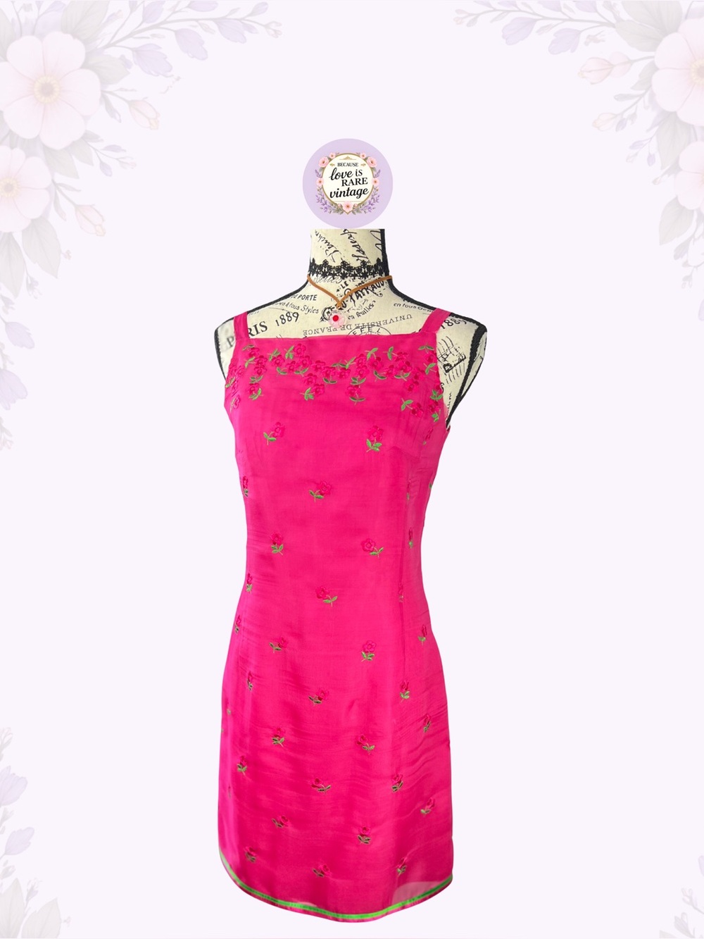 Vintage Cynthia Howie Embroidered Sheath Dress • 1990s Pink Silk Dress • Size 4P